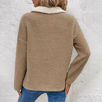 Long Sleeve Stand Collar Color Matching Warm With Velvet Sweater