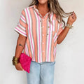Personalized Striped Print Short-sleeve Summer Blouse For Women