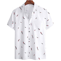 Digital Printing Feather Short Sleeve Lapel Loose Shirt