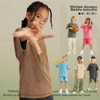 Washed Round Neck Short Sleeve Batik Children's T-shirt
