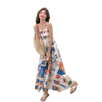 Retro Ethnic-style Oil Painting Graffiti-print Slip Dress For Women