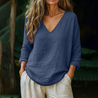 Casual Loose Fashion Cotton And Linen Long-sleeved Top