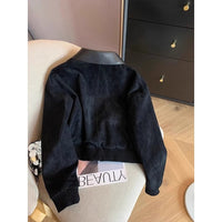 Black Patchwork Lapel Suede-Like Short Jacket