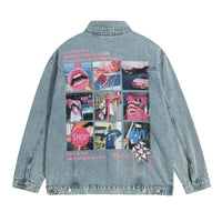 Funny Printed Jiugong Plaid Denim Clothes Jacket