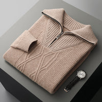 Men's Diamond-Pattern Sweater Casual Stand Collar Long Sleeves