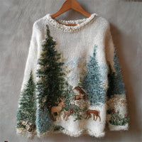 Womens Christmas Top Crew-neck Sweater In Faux Wool
