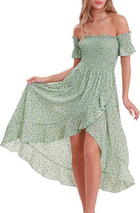 Summer Off Shoulder Bohemian Printed A Line Beach Dress