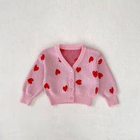 Autumn Baby Girl Infant Children's Pink Heart-shaped Large V-neck Knitted Coat Cardigan Cute Sweater