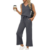 V-neck Vest And Casual Pants Set