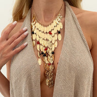 Exaggerated Geometric Metal Disc Layered Hip-hop Punk-style Triangular Tassel Necklace