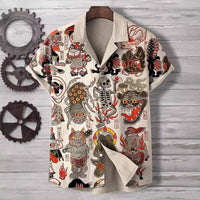 Comfortable Four-Way Stretch Wave-Print Short-Sleeve Cuban-Neck Shirt