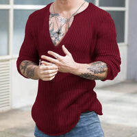 Men's Casual Autumn And Winter Deep V-neck Slim-fit Long Sleeve Solid Color Knitted Bottoming Shirt