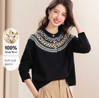 Womens Retro Fair Isle Knit Sweater With Buttons And A Crew Neck