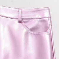 Women's Glossy High Waist Fashion Button Decoration Hip Skirt