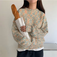 Vintage melange knitted crew neck sweater