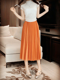 Classic Simple Multicolor Pleated Skirt High Waist Slimming