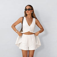 Sheer White Sleeveless Vest And Shorts SetCasual Style