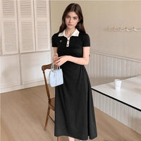 Fashionable Contrasting Color Patchwork Lapel Dress Summer New Arrival