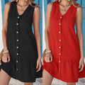 V-neck Solid Color Loose Slimming Sleeveless Dress For Women