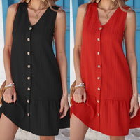 V-neck Solid Color Loose Slimming Sleeveless Dress For Women