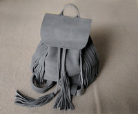 Matte Cowhide Suede Tassel Drawstring Backpack