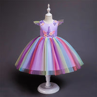 Princess Rainbow Mesh Unicorn Flower Girl Dress