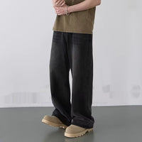 Mens Straight-Leg Relaxed-Fit Vintage Blue Denim Jeans In American Style