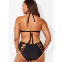 Solid color lanyard with lanyard and fat one-piece swimsuit