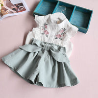 Two Piece Floral Embroidered Jacket With Bow Shorts