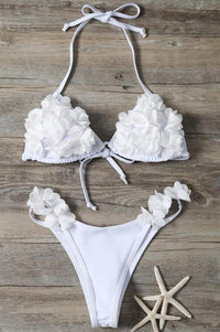 Europe and America sexy beach beach three-dimensional flower hanging neck two-piece bikini