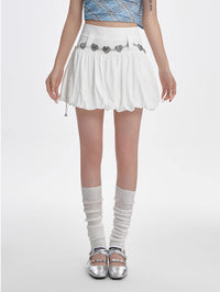 High Waisted Slimming A-line Skirt With Fluffy Flower Buds