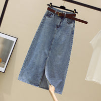 Women's Mid-length Skirt For Spring And Summer High Waist Slit Denim