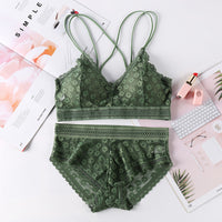 Fashion cross straps gather bra lace underwear set