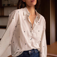 New Womens Embroidered Shirt With A Stand-up Collar And Long Sleeves