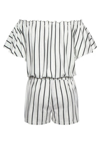 Striped neckline double pocket jumpsuit