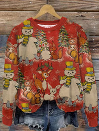 Womens Casual Christmas-Print Crew-Neck Sweatshirt