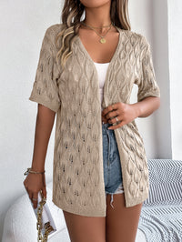 Women S Leaf Hollow Out Short Sleeve Knit Cardigan Vacation Cover-Up
