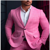 Mens Casual Plaid Slim-fit Suit Jacket