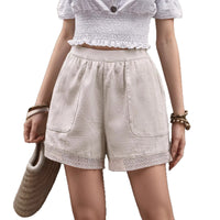 Summer New Retro Hollow Crochet Cotton-Linen Pants For Women Artistic Lace-trimmed Shorts