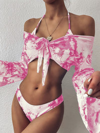 Long sleeve three piece leopard print bikini