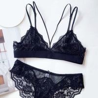 French sexy triangle cup sexy ultra-thin no steel ring underwear hollow lace breathable bra set