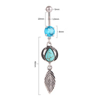 Turquoise Water Drop Leaves Belly Button Ring Stainless Steel Belly Button