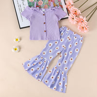 Girls' Sling Shirt Wide Leg Pants Suit