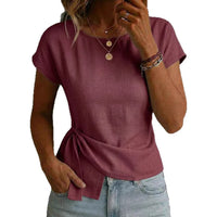 Short-sleeve Crewneck Casual T-shirt With An Asymmetrical Hem