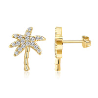 Golden Coconut Tree Earrings Copper With Gold Plating And Zircon Inlays