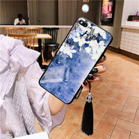 Chinese style court retro flower glass mobile phone shell tassel xs all-inclusive anti-fall applies to 7plus