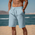 Summer Drawstring Shorts Elastic Waist Straight Pants Beach Breathable Shorts For Men Clothing