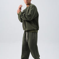 Sports Suit Men's Loose Long Sleeve Crew Neck Coat Padded Fleece Trousers Double-sided Shake