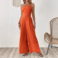 Women's Solid Color Wide-leg Thin One-shoulder Jumpsuit