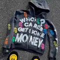 Trendy American Letter Pattern Loose Casual And Comfortable Hooded Zipper Vintage Sweater